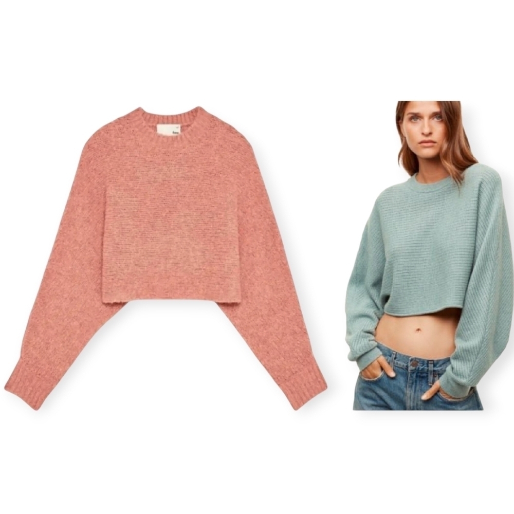 Aritzia Wilfred Free Lolan Alpaca and Wool Blend Pink Knit Cropped Sweater XS